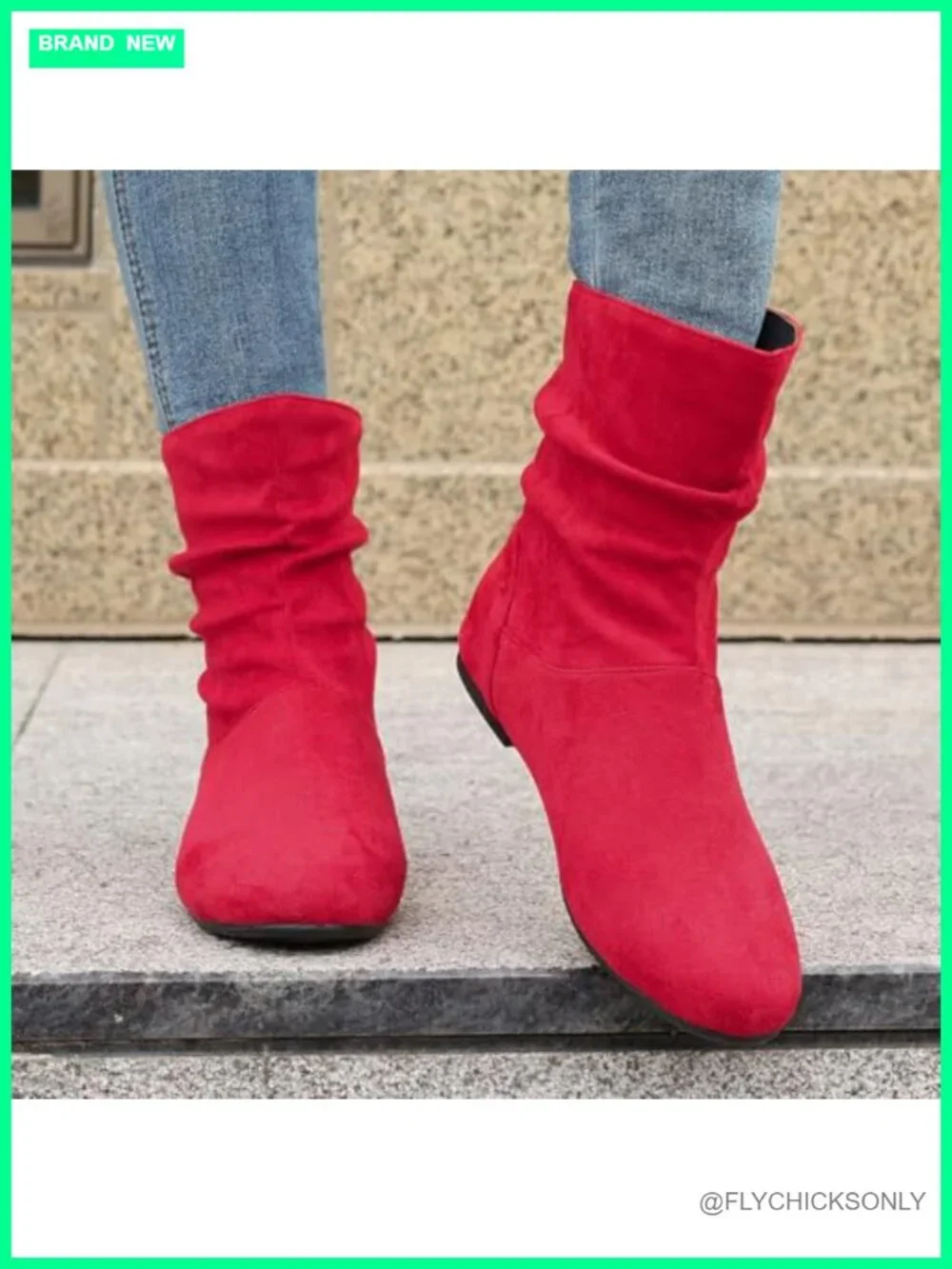 Faux Suede Flat Ankle Boots Slouch Pull-On Round Toe Fall Booties